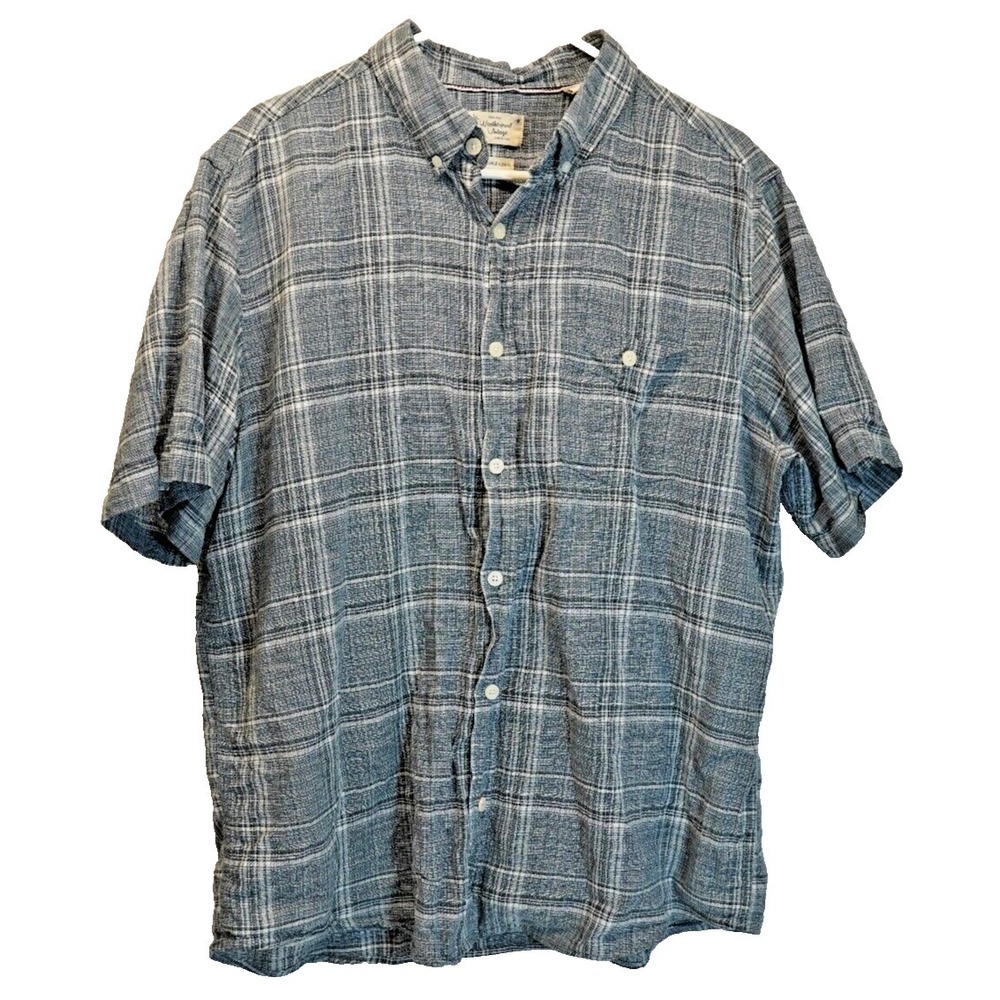 Weatherproof Mens Washable Linen Blend Shirt Size XL Blue‎ Short Sleeve Summer
